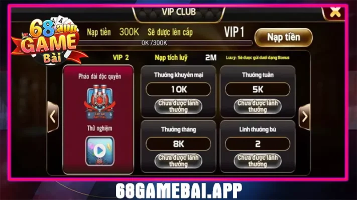 Khuyến mãi quà thưởng vip 2 68 club game bài